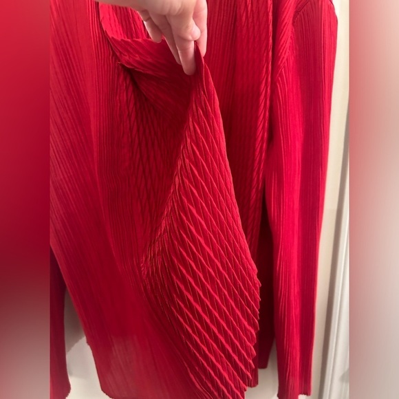 Chico’s Travelers Cardigan 3 Red Long Sleeve Fold Over Crinkle - Picture 5 of 8